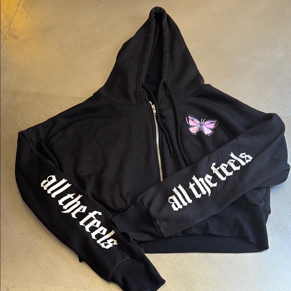 Faded Rose Black Zip-Up Hoodie All the Feels